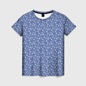 Женская футболка 3D с принтом Светло синий цветочный в Белгороде, 100% полиэфир ( синтетическое хлопкоподобное полотно) | прямой крой, круглый вырез горловины, длина до линии бедер | 