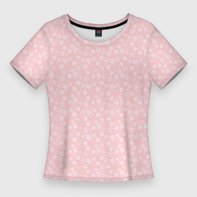 Женская футболка 3D Slim с принтом Бледно розовый цветочный в Петрозаводске,  |  | 