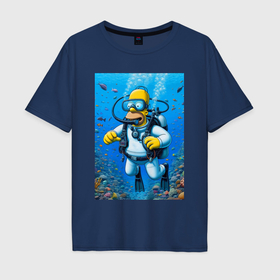 Мужская футболка хлопок Oversize с принтом Homer diving   ai art в Тюмени, 100% хлопок | свободный крой, круглый ворот, “спинка” длиннее передней части | 