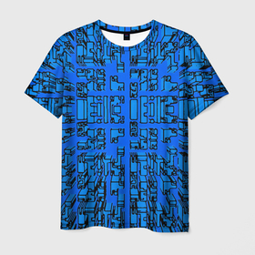 Мужская футболка 3D с принтом Синие фигуры с эффектом рыбьего глаза в Белгороде, 100% полиэфир | прямой крой, круглый вырез горловины, длина до линии бедер | 