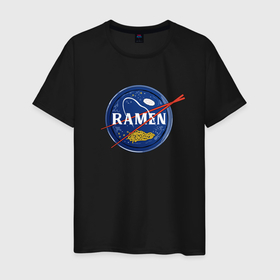Мужская футболка хлопок с принтом Рамен в стиле NASA в Курске, 100% хлопок | прямой крой, круглый вырез горловины, длина до линии бедер, слегка спущенное плечо. | 