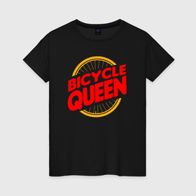Женская футболка хлопок с принтом Велосипедная королева в Рязани, 100% хлопок | прямой крой, круглый вырез горловины, длина до линии бедер, слегка спущенное плечо | 