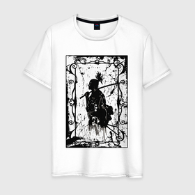 Мужская футболка хлопок с принтом Воин с катаной в Санкт-Петербурге, 100% хлопок | прямой крой, круглый вырез горловины, длина до линии бедер, слегка спущенное плечо. | 