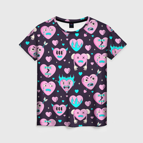 Женская футболка 3D с принтом Паттерн с арт сердцами в Курске, 100% полиэфир ( синтетическое хлопкоподобное полотно) | прямой крой, круглый вырез горловины, длина до линии бедер | 