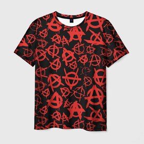 Мужская футболка 3D с принтом Узор анархия красный в Курске, 100% полиэфир | прямой крой, круглый вырез горловины, длина до линии бедер | 