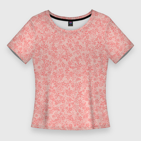 Женская футболка 3D Slim с принтом Цветочный паттерн персиково розовый в Кировске,  |  | 