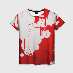 Женская футболка 3D с принтом Кровавые брызги в пустоте в Петрозаводске, 100% полиэфир ( синтетическое хлопкоподобное полотно) | прямой крой, круглый вырез горловины, длина до линии бедер | Тематика изображения на принте: 