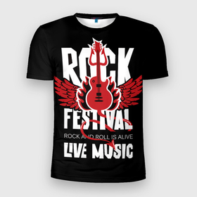 Мужская футболка 3D Slim с принтом Rock festival   live music в Новосибирске, 100% полиэстер с улучшенными характеристиками | приталенный силуэт, круглая горловина, широкие плечи, сужается к линии бедра | 
