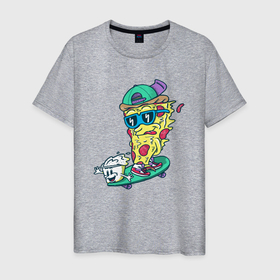 Мужская футболка хлопок с принтом Пицца скейтер , 100% хлопок | прямой крой, круглый вырез горловины, длина до линии бедер, слегка спущенное плечо. | 