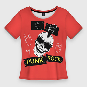 Женская футболка 3D Slim с принтом Панк рок   череп с ирокезом в Петрозаводске,  |  | 