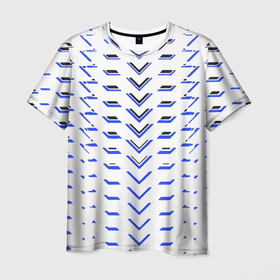Мужская футболка 3D с принтом Чёрные и синие полосы на белом фоне в Новосибирске, 100% полиэфир | прямой крой, круглый вырез горловины, длина до линии бедер | Тематика изображения на принте: 