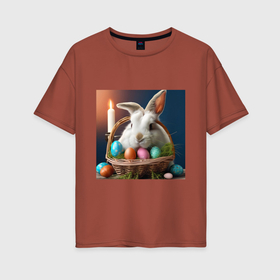 Женская футболка хлопок Oversize с принтом Кролик в пасху в Петрозаводске, 100% хлопок | свободный крой, круглый ворот, спущенный рукав, длина до линии бедер
 | 