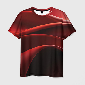 Мужская футболка 3D с принтом Темная красная абстракция на черном  фоне в Тюмени, 100% полиэфир | прямой крой, круглый вырез горловины, длина до линии бедер | 