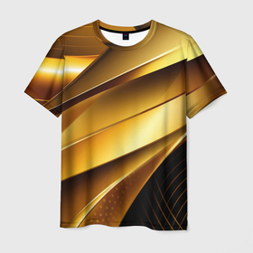 Мужская футболка 3D с принтом Золотая стильная абстракция на черном  фоне , 100% полиэфир | прямой крой, круглый вырез горловины, длина до линии бедер | 