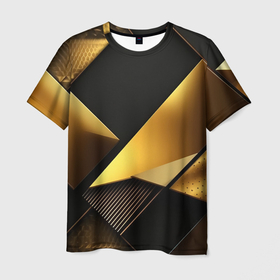 Мужская футболка 3D с принтом Золотая стильная   абстракция на черном фоне в Кировске, 100% полиэфир | прямой крой, круглый вырез горловины, длина до линии бедер | Тематика изображения на принте: 