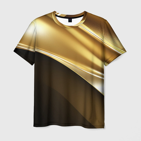 Мужская футболка 3D с принтом Золотая  стильная абстракция на черном фоне в Петрозаводске, 100% полиэфир | прямой крой, круглый вырез горловины, длина до линии бедер | 