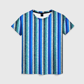 Женская футболка 3D с принтом Сине бирюзовый полосатый , 100% полиэфир ( синтетическое хлопкоподобное полотно) | прямой крой, круглый вырез горловины, длина до линии бедер | 