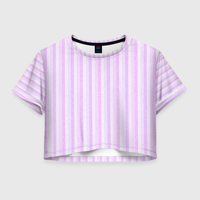 Женская футболка Crop-top 3D с принтом Светло сиреневый полосатый , 100% полиэстер | круглая горловина, длина футболки до линии талии, рукава с отворотами | 