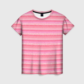 Женская футболка 3D с принтом Нежный розовый полосатый в Тюмени, 100% полиэфир ( синтетическое хлопкоподобное полотно) | прямой крой, круглый вырез горловины, длина до линии бедер | 