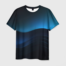 Мужская футболка 3D с принтом Темная   синяя стильная абстракция  на черном фоне в Санкт-Петербурге, 100% полиэфир | прямой крой, круглый вырез горловины, длина до линии бедер | 