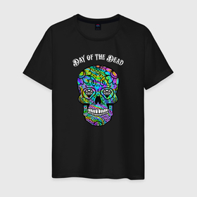 Мужская футболка хлопок с принтом Мексиканский абстрактный череп в Санкт-Петербурге, 100% хлопок | прямой крой, круглый вырез горловины, длина до линии бедер, слегка спущенное плечо. | 