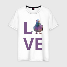 Мужская футболка хлопок с принтом Любовь к голубям в Санкт-Петербурге, 100% хлопок | прямой крой, круглый вырез горловины, длина до линии бедер, слегка спущенное плечо. | 