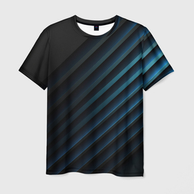 Мужская футболка 3D с принтом Черно синий стильный абстрактный геометрический фон , 100% полиэфир | прямой крой, круглый вырез горловины, длина до линии бедер | 