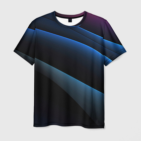 Мужская футболка 3D с принтом Синий стильный абстрактный геометрический стиль на черном в Кировске, 100% полиэфир | прямой крой, круглый вырез горловины, длина до линии бедер | 