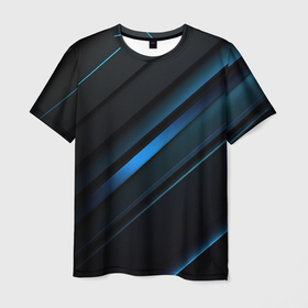 Мужская футболка 3D с принтом Черно синий стильный абстрактный геометрический   фон в Курске, 100% полиэфир | прямой крой, круглый вырез горловины, длина до линии бедер | Тематика изображения на принте: 