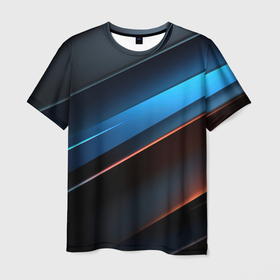 Мужская футболка 3D с принтом Черно   синий стильный абстрактный геометрический фон , 100% полиэфир | прямой крой, круглый вырез горловины, длина до линии бедер | Тематика изображения на принте: 