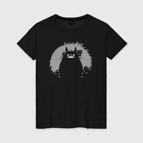 Женская футболка хлопок с принтом Smiling Totoro в Петрозаводске, 100% хлопок | прямой крой, круглый вырез горловины, длина до линии бедер, слегка спущенное плечо | 