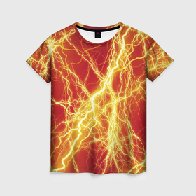 Женская футболка 3D с принтом Lightning strikes в Тюмени, 100% полиэфир ( синтетическое хлопкоподобное полотно) | прямой крой, круглый вырез горловины, длина до линии бедер | 