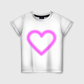 Детская футболка 3D с принтом Неоновое сиреневое сердце в Санкт-Петербурге, 100% гипоаллергенный полиэфир | прямой крой, круглый вырез горловины, длина до линии бедер, чуть спущенное плечо, ткань немного тянется | Тематика изображения на принте: 