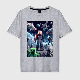 Мужская футболка хлопок Oversize с принтом Minecraft and Mass effect   collaboration ai art в Белгороде, 100% хлопок | свободный крой, круглый ворот, “спинка” длиннее передней части | 