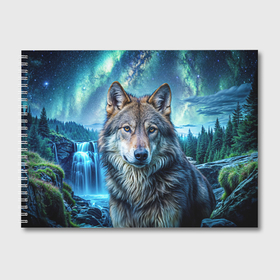 Альбом для рисования с принтом Волк и водопад в Курске, 100% бумага
 | матовая бумага, плотность 200 мг. | Тематика изображения на принте: 