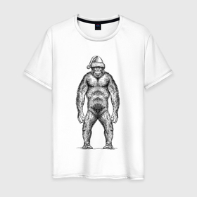Мужская футболка хлопок с принтом Обезьяна новогодняя стоит в Курске, 100% хлопок | прямой крой, круглый вырез горловины, длина до линии бедер, слегка спущенное плечо. | 