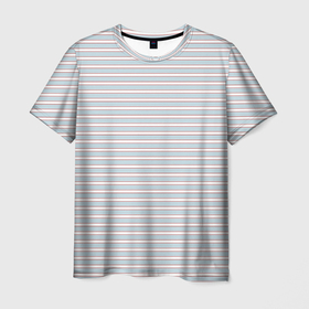 Мужская футболка 3D с принтом Белый в серо голубую полоску в Белгороде, 100% полиэфир | прямой крой, круглый вырез горловины, длина до линии бедер | 