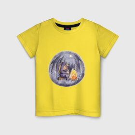 Детская футболка хлопок с принтом Девочка у костра зимой в Санкт-Петербурге, 100% хлопок | круглый вырез горловины, полуприлегающий силуэт, длина до линии бедер | 