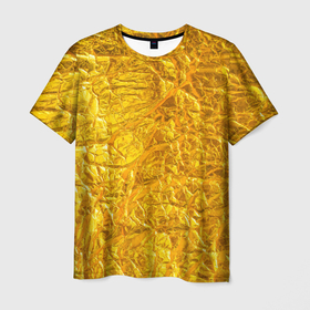 Мужская футболка 3D с принтом Текстура золотой мятой поверхности в Белгороде, 100% полиэфир | прямой крой, круглый вырез горловины, длина до линии бедер | 
