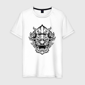 Мужская футболка хлопок с принтом Гневный дракон в Кировске, 100% хлопок | прямой крой, круглый вырез горловины, длина до линии бедер, слегка спущенное плечо. | 