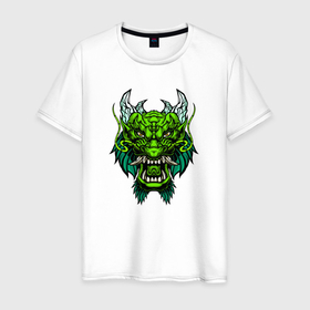 Мужская футболка хлопок с принтом Зеленый гневный дракон в Кировске, 100% хлопок | прямой крой, круглый вырез горловины, длина до линии бедер, слегка спущенное плечо. | 