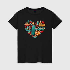 Женская футболка хлопок с принтом Любовь к Италии в Екатеринбурге, 100% хлопок | прямой крой, круглый вырез горловины, длина до линии бедер, слегка спущенное плечо | 