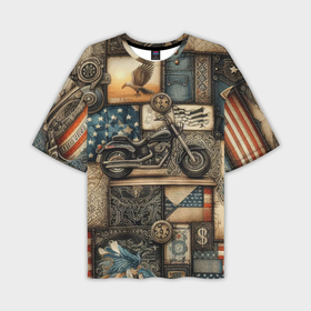 Мужская футболка oversize 3D с принтом Patchwork with a motorcycle   ai art ,  |  | Тематика изображения на принте: 