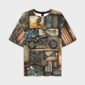 Мужская футболка oversize 3D с принтом Patchwork with a motorcycle   ai art ,  |  | 