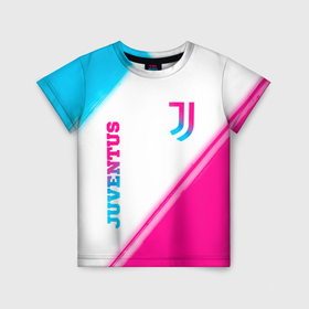 Детская футболка 3D с принтом Juventus neon gradient style вертикально в Белгороде, 100% гипоаллергенный полиэфир | прямой крой, круглый вырез горловины, длина до линии бедер, чуть спущенное плечо, ткань немного тянется | 