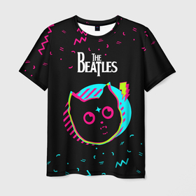 Мужская футболка 3D с принтом The Beatles   rock star cat в Екатеринбурге, 100% полиэфир | прямой крой, круглый вырез горловины, длина до линии бедер | 