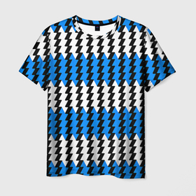 Мужская футболка 3D с принтом Вертикальные бело синие полосы в Курске, 100% полиэфир | прямой крой, круглый вырез горловины, длина до линии бедер | 