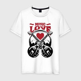 Мужская футболка хлопок с принтом Music love в Курске, 100% хлопок | прямой крой, круглый вырез горловины, длина до линии бедер, слегка спущенное плечо. | 
