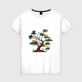 Женская футболка хлопок с принтом Дракошки на дереве , 100% хлопок | прямой крой, круглый вырез горловины, длина до линии бедер, слегка спущенное плечо | 