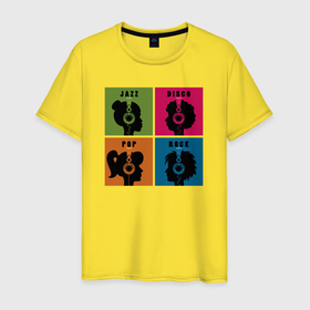 Мужская футболка хлопок с принтом Jazz disco pop rock в Екатеринбурге, 100% хлопок | прямой крой, круглый вырез горловины, длина до линии бедер, слегка спущенное плечо. | 